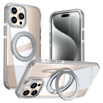 For iPhone 15 Pro Max Magnetic Case Rotating Ring Kickstand Dual Color Acrylic + TPU Clear Phone Cover