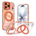 For iPhone 17 Pro Magnetic Case Rotating Ring Kickstand Dual Color Acrylic + TPU Clear Phone Cover