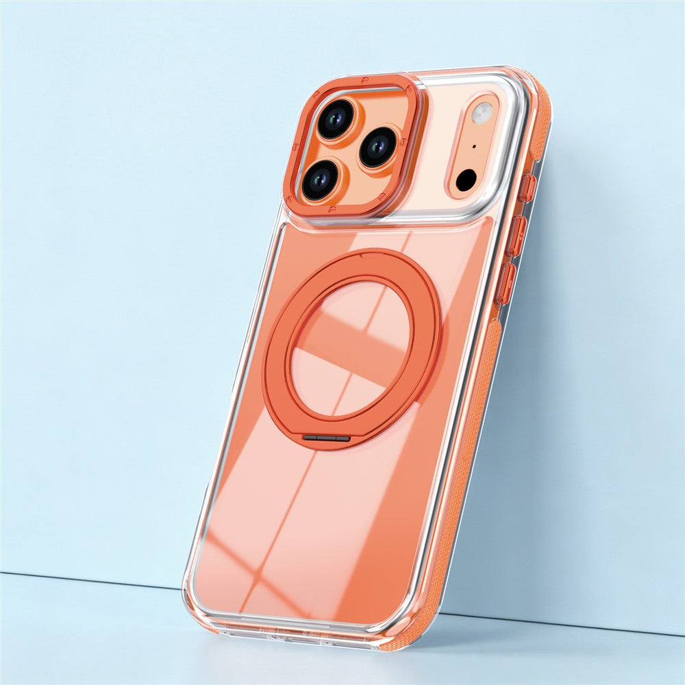 For iPhone 17 Pro Magnetic Case Rotating Ring Kickstand Dual Color Acrylic + TPU Clear Phone Cover
