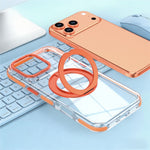 For iPhone 17 Pro Magnetic Case Rotating Ring Kickstand Dual Color Acrylic + TPU Clear Phone Cover