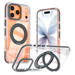 For iPhone 17 Pro Magnetic Case Rotating Ring Kickstand Dual Color Acrylic + TPU Clear Phone Cover