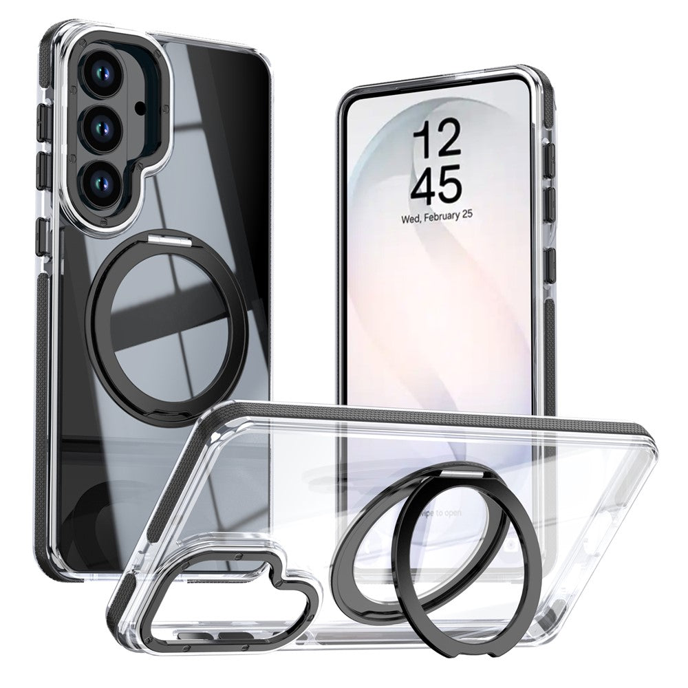 For Samsung Galaxy S24+ / S25+ Magnetic Case Rotating Ring Kickstand Dual Color Acrylic + TPU Clear Phone Cover