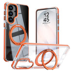 Til Samsung Galaxy S26+ Magnetisk Cover Roterende Ring Kickstand Dobbeltfarvet Akryl + TPU Gennemsigtigt Telefoncover
