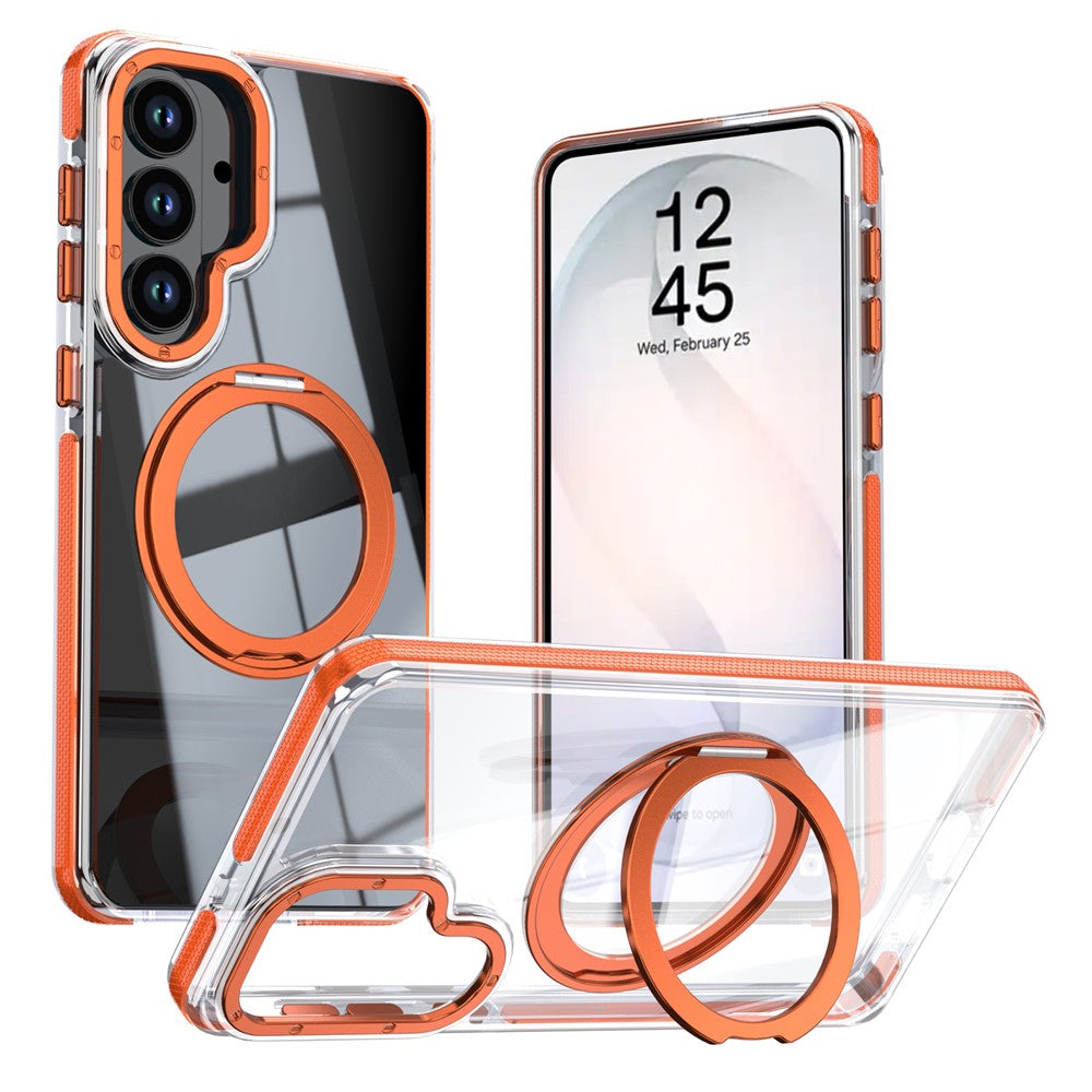 Til Samsung Galaxy S26+ Magnetisk Cover Roterende Ring Kickstand Dobbeltfarvet Akryl + TPU Gennemsigtigt Telefoncover