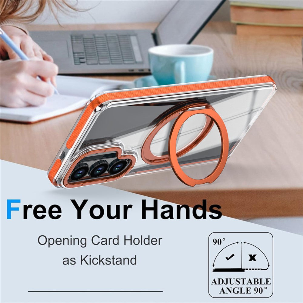 Til Samsung Galaxy S26+ Magnetisk Cover Roterende Ring Kickstand Dobbeltfarvet Akryl + TPU Gennemsigtigt Telefoncover