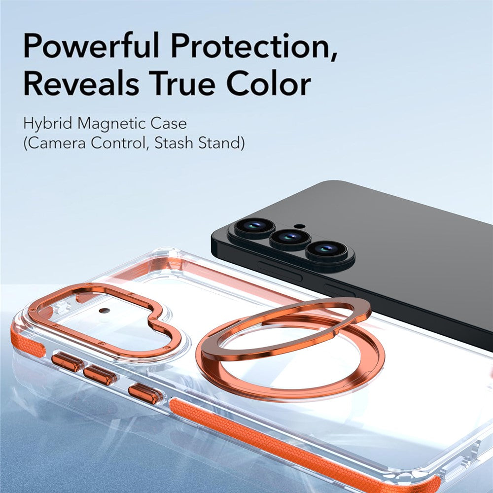 Til Samsung Galaxy S26+ Magnetisk Cover Roterende Ring Kickstand Dobbeltfarvet Akryl + TPU Gennemsigtigt Telefoncover