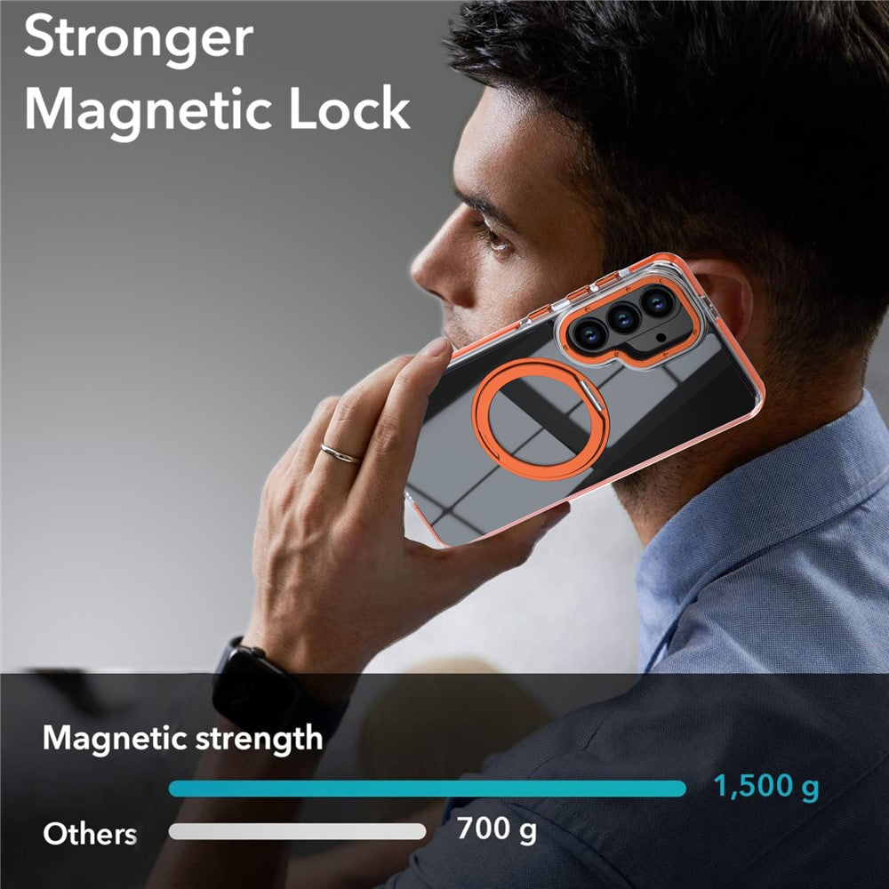 Til Samsung Galaxy S26+ Magnetisk Cover Roterende Ring Kickstand Dobbeltfarvet Akryl + TPU Gennemsigtigt Telefoncover