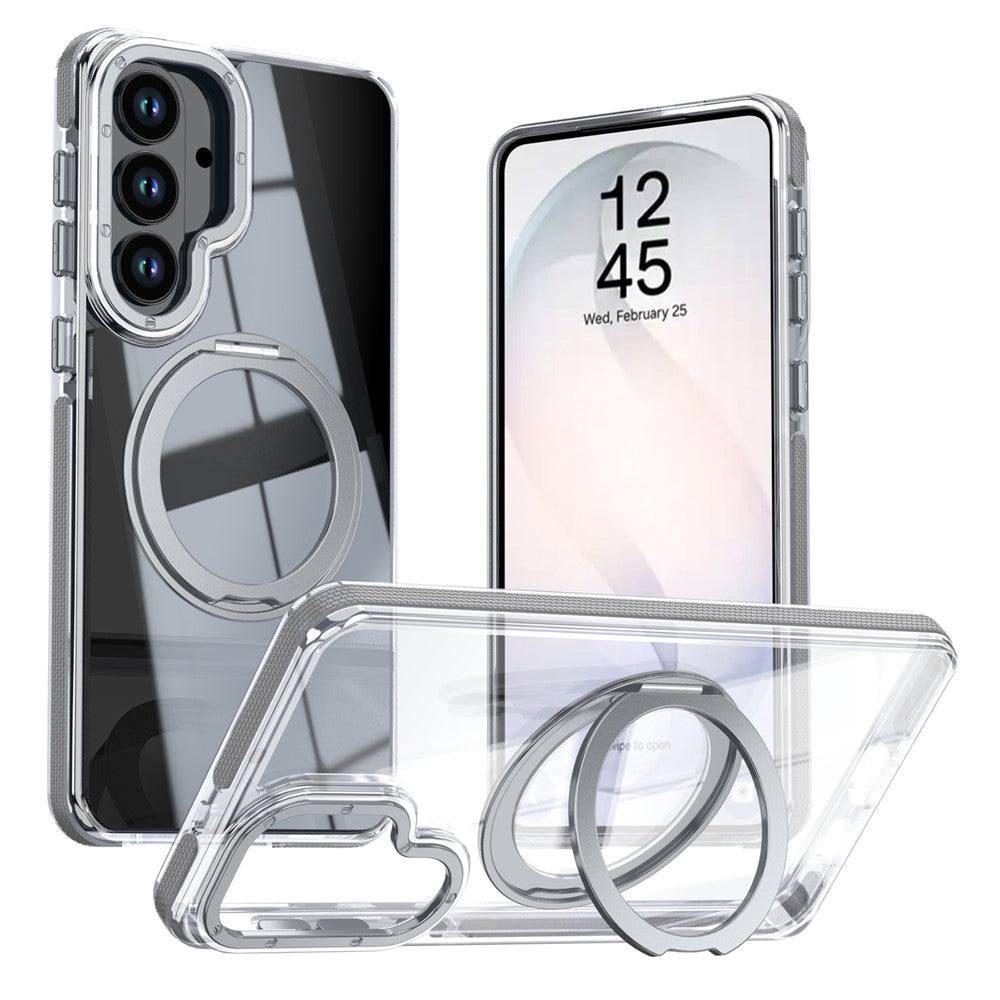 Til Samsung Galaxy S26+ Magnetisk Cover Roterende Ring Kickstand Dobbeltfarvet Akryl + TPU Gennemsigtigt Telefoncover