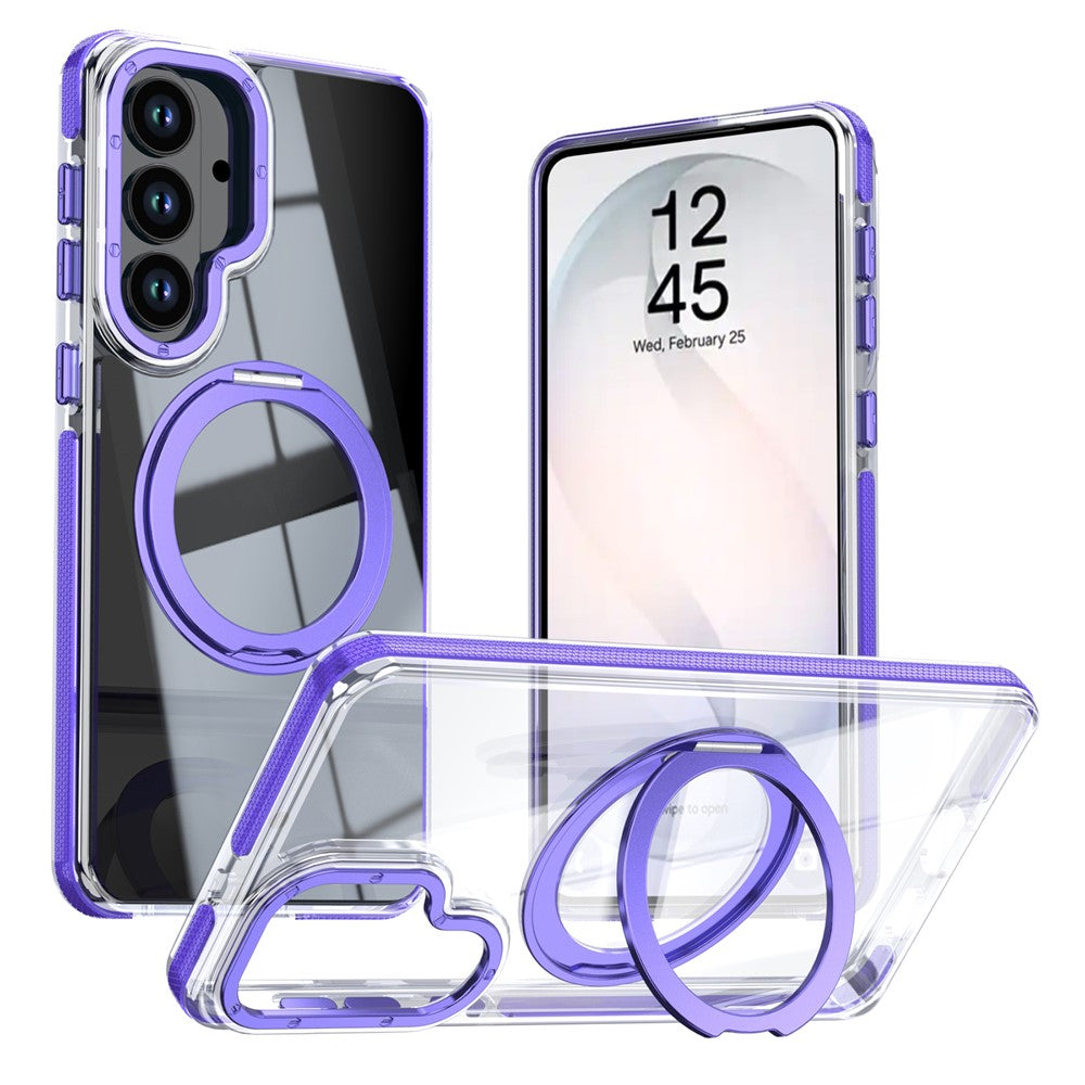 Til Samsung Galaxy S26+ Magnetisk Cover Roterende Ring Kickstand Dobbeltfarvet Akryl + TPU Gennemsigtigt Telefoncover
