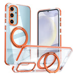 For Samsung Galaxy S24 FE Magnetic Case Rotating Ring Kickstand Dual Color Acrylic + TPU Clear Phone Cover
