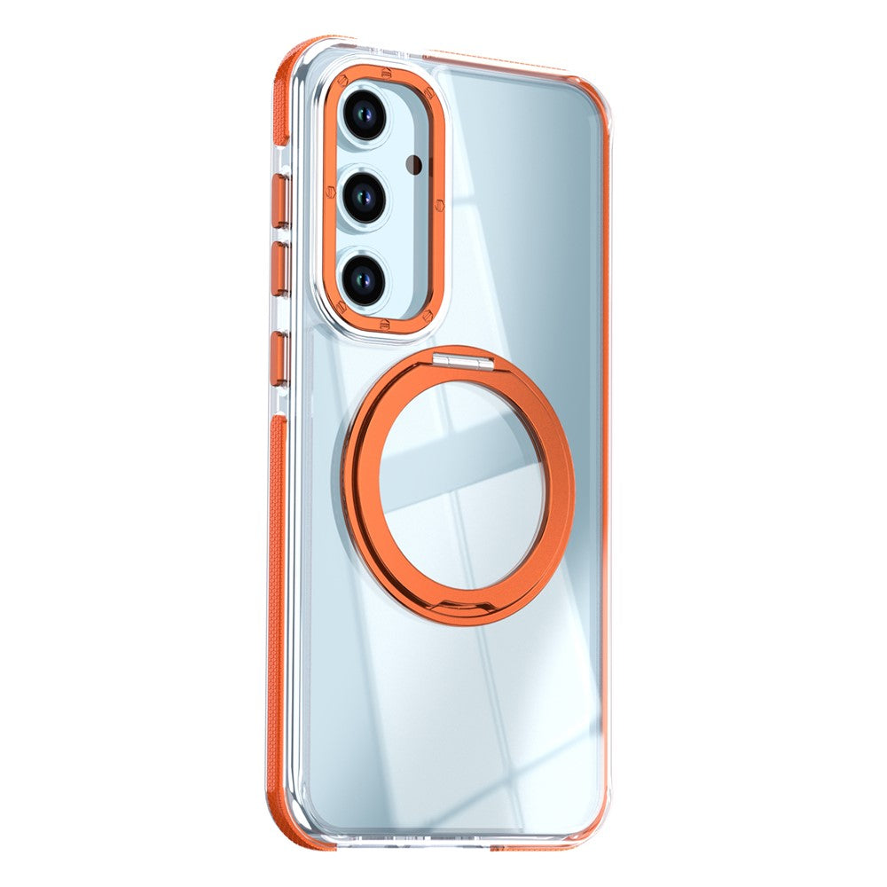 For Samsung Galaxy S24 FE Magnetic Case Rotating Ring Kickstand Dual Color Acrylic + TPU Clear Phone Cover
