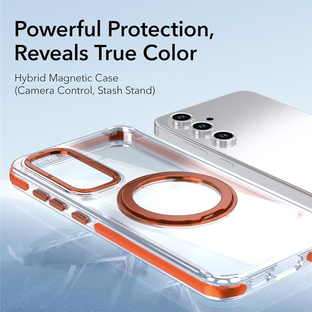 For Samsung Galaxy S24 FE Magnetic Case Rotating Ring Kickstand Dual Color Acrylic + TPU Clear Phone Cover