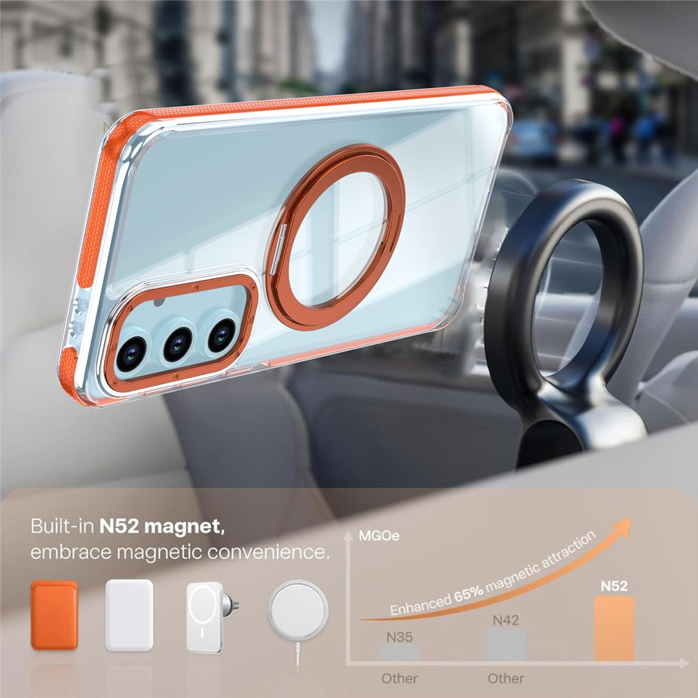 For Samsung Galaxy S24 FE Magnetic Case Rotating Ring Kickstand Dual Color Acrylic + TPU Clear Phone Cover
