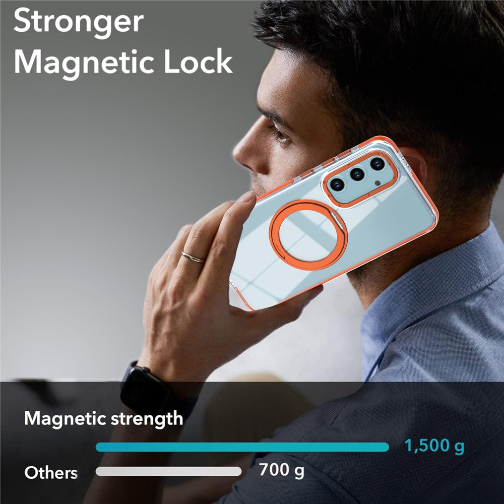 For Samsung Galaxy S24 FE Magnetic Case Rotating Ring Kickstand Dual Color Acrylic + TPU Clear Phone Cover