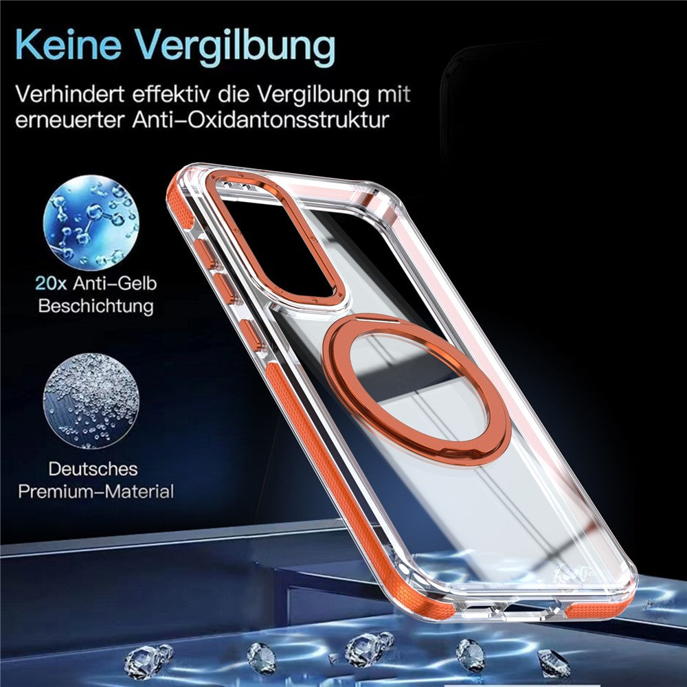 For Samsung Galaxy S24 FE Magnetic Case Rotating Ring Kickstand Dual Color Acrylic + TPU Clear Phone Cover