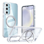 For Samsung Galaxy S24 FE Magnetic Case Rotating Ring Kickstand Dual Color Acrylic + TPU Clear Phone Cover