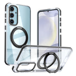 For Samsung Galaxy S24 FE Magnetic Case Rotating Ring Kickstand Dual Color Acrylic + TPU Clear Phone Cover
