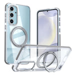 For Samsung Galaxy S24 FE Magnetic Case Rotating Ring Kickstand Dual Color Acrylic + TPU Clear Phone Cover