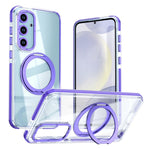 For Samsung Galaxy S24 FE Magnetic Case Rotating Ring Kickstand Dual Color Acrylic + TPU Clear Phone Cover