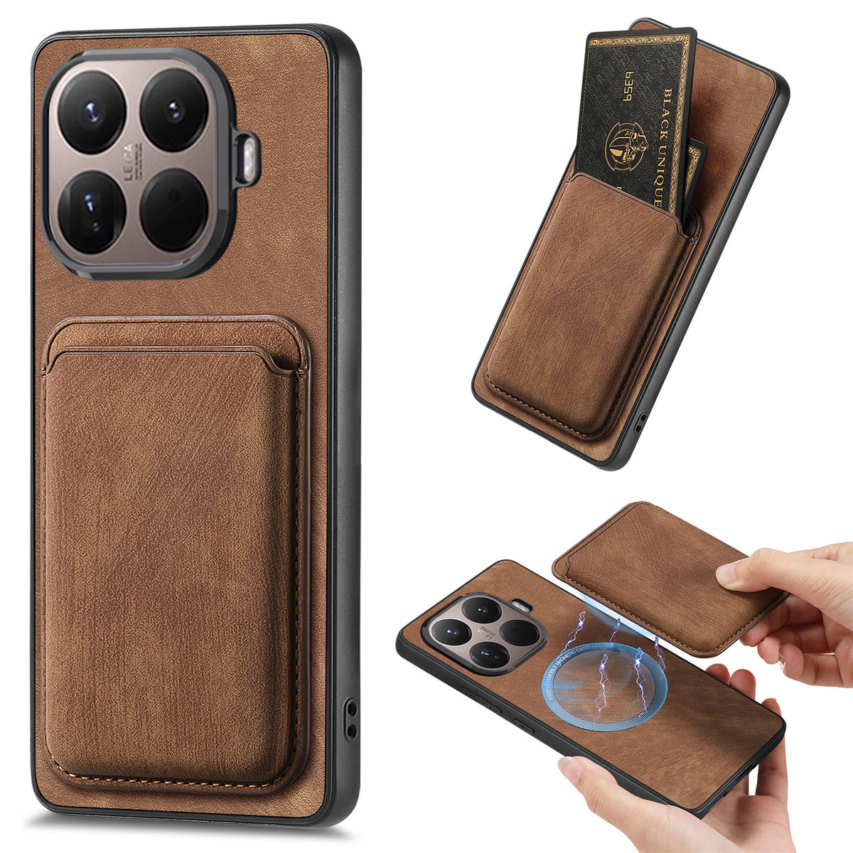 For Xiaomi 17T Pro Case Compatible with MagSafe Leather Back Cover with Detachable Card Holder