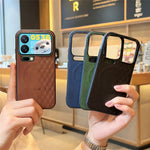 For Xiaomi 17 Pro Max Magnetic Phone Case with Grid Pattern Protective PU Leather + PC Cover