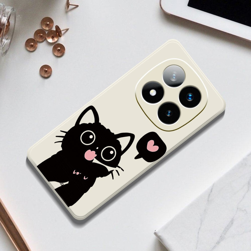 For Xiaomi Redmi Note 15 Pro 4G (Global) Case Love Black Cat Pattern Printing Straight Edge TPU Phone Back Cover