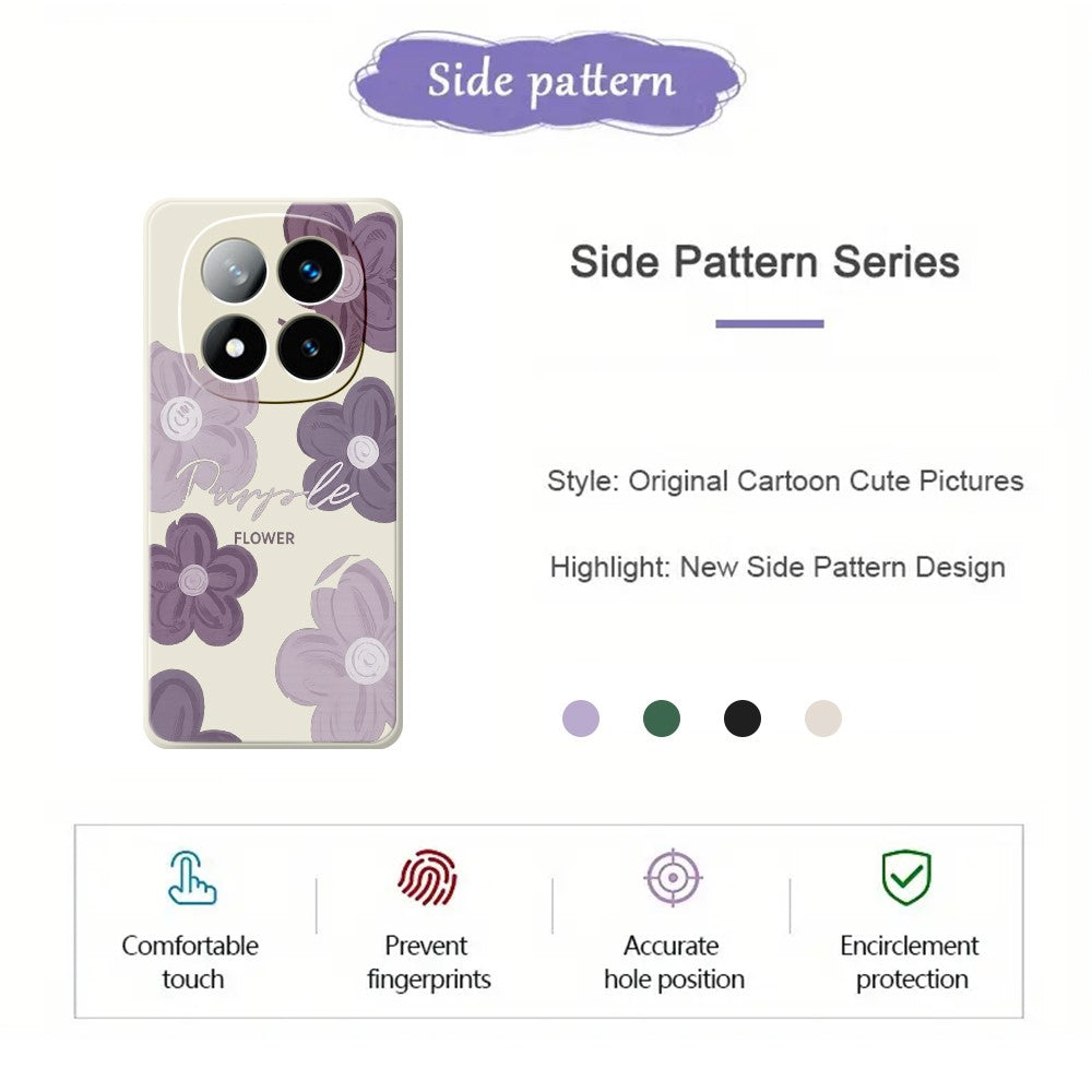 For Xiaomi Redmi Note 15 Pro 4G (Global) Case Purple Flower Pattern Printing Straight Edge TPU Phone Back Cover