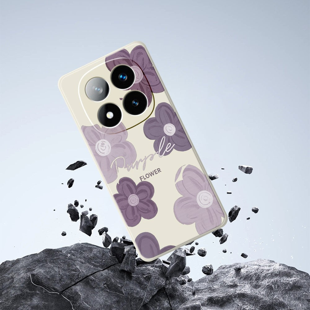 For Xiaomi Redmi Note 15 Pro 4G (Global) Case Purple Flower Pattern Printing Straight Edge TPU Phone Back Cover