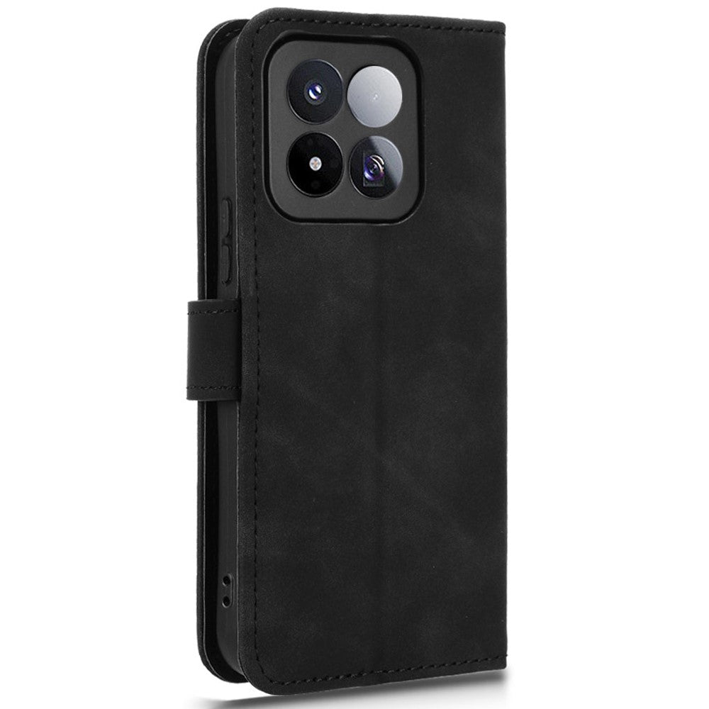 Läderfodral för Xiaomi 17 Max, skin-feel, droppskyddande plånboksfodral, fällbart mobilfodral