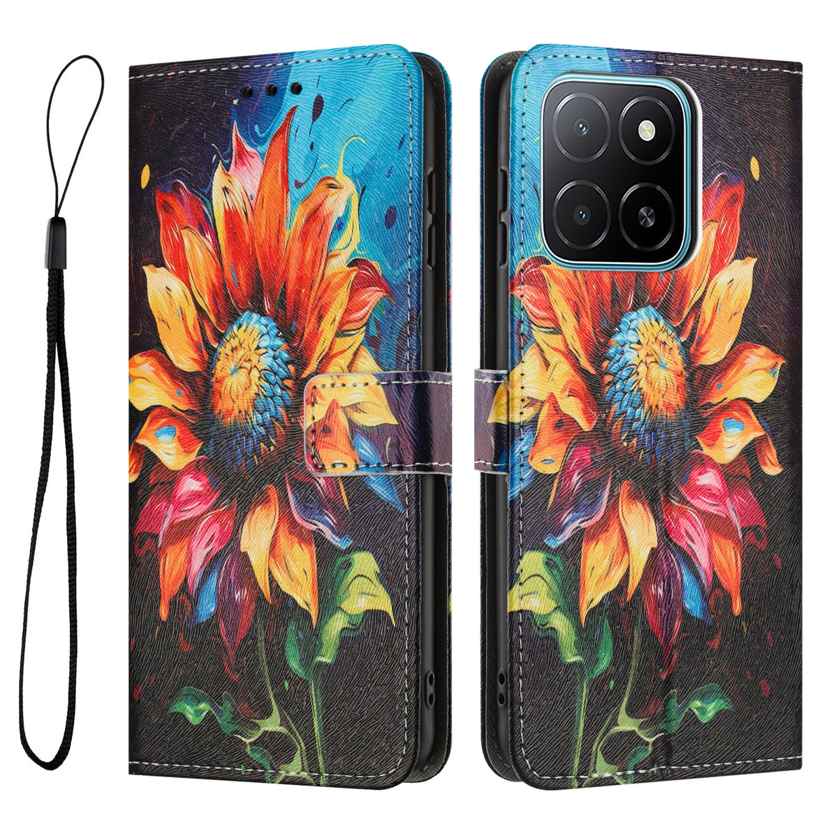 Til Honor 600 Smart 5G / X7e Plus 5G Pung-Etui med Mønstertryk, PU-læder Telefoncover med Halsrem