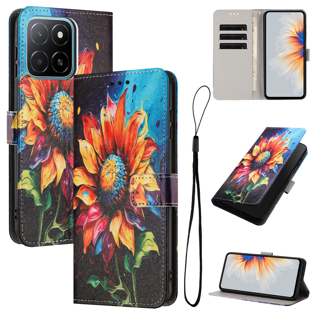 Til Honor 600 Smart 5G / X7e Plus 5G Pung-Etui med Mønstertryk, PU-læder Telefoncover med Halsrem