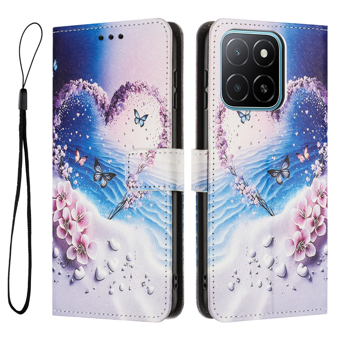 Til Honor 600 Smart 5G / X7e Plus 5G Pung-Etui med Mønstertryk, PU-læder Telefoncover med Halsrem