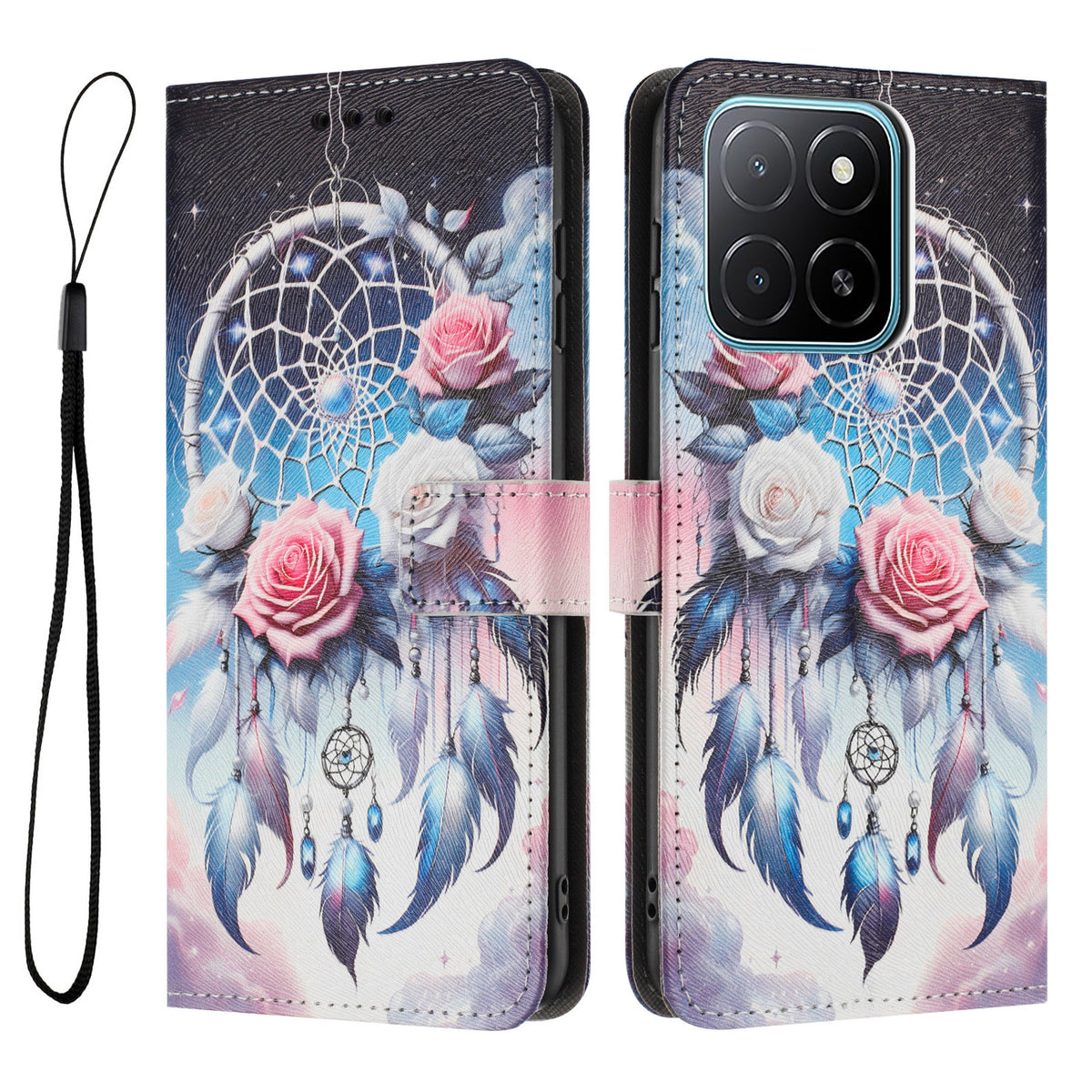 Til Honor 600 Smart 5G / X7e Plus 5G Pung-Etui med Mønstertryk, PU-læder Telefoncover med Halsrem