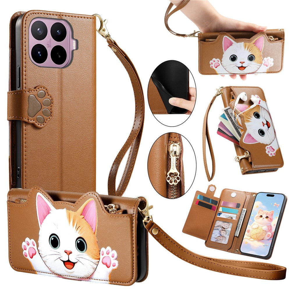 For Xiaomi 17T Pro Case Cute Cat Pattern PU Leather Wallet Phone Cover with Wrist Strap