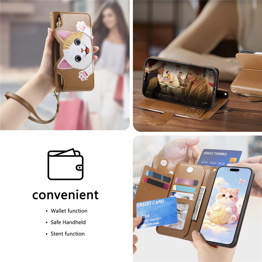 For Xiaomi 17T Pro Case Cute Cat Pattern PU Leather Wallet Phone Cover with Wrist Strap