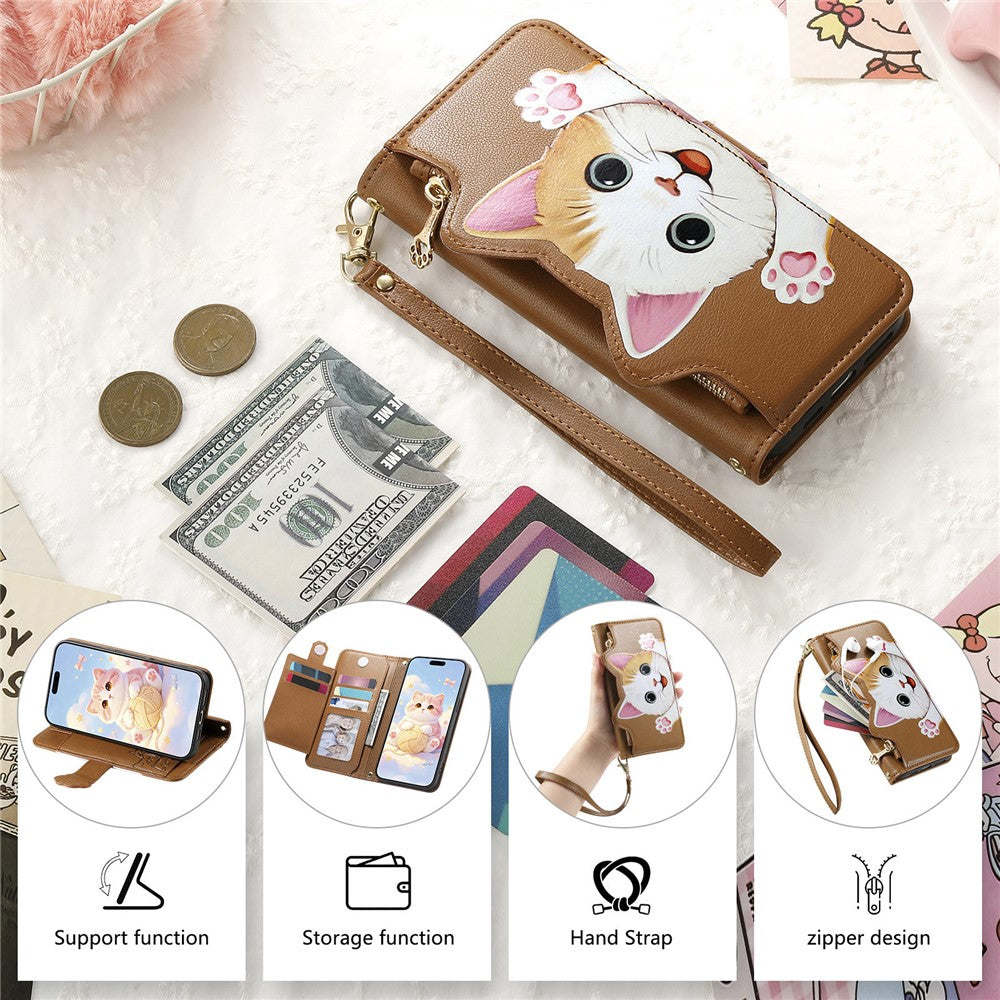 For Xiaomi 17T Pro Case Cute Cat Pattern PU Leather Wallet Phone Cover with Wrist Strap