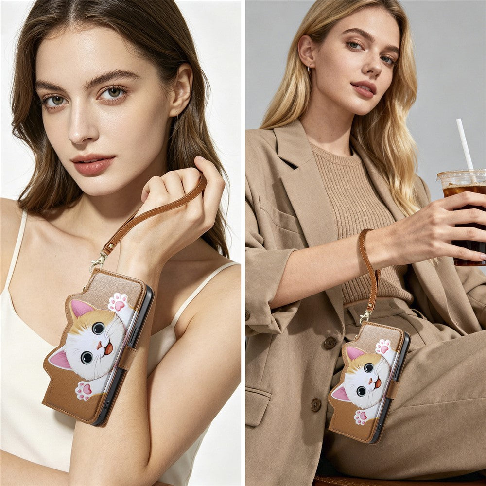 For Xiaomi 17T Pro Case Cute Cat Pattern PU Leather Wallet Phone Cover with Wrist Strap
