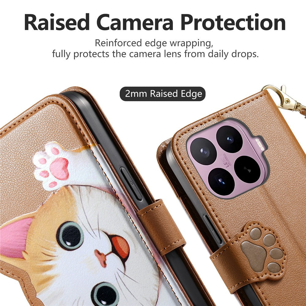 For Xiaomi 17T Pro Case Cute Cat Pattern PU Leather Wallet Phone Cover with Wrist Strap