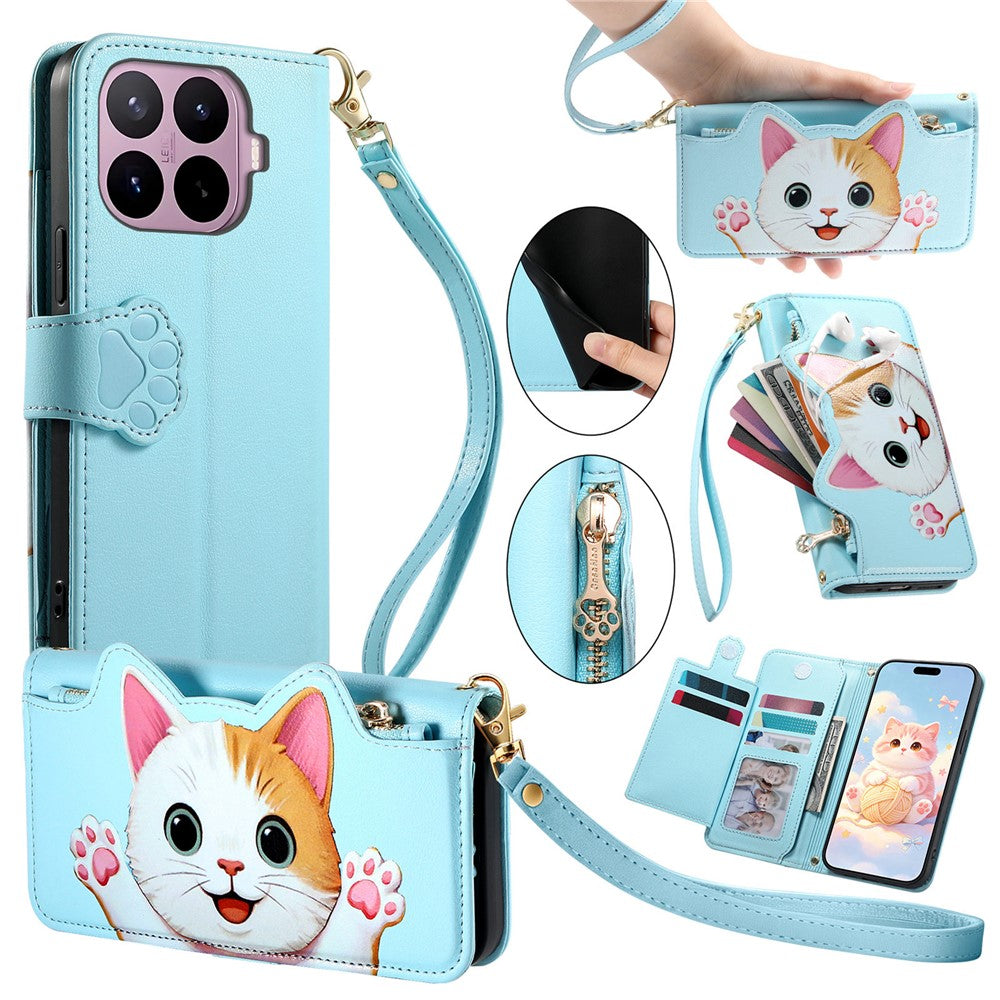 For Xiaomi 17T Pro Case Cute Cat Pattern PU Leather Wallet Phone Cover with Wrist Strap