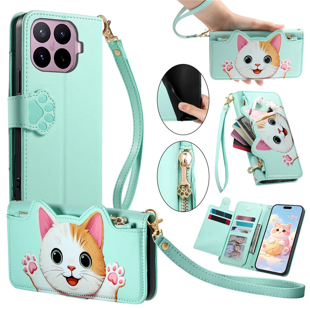 For Xiaomi 17T Pro Case Cute Cat Pattern PU Leather Wallet Phone Cover with Wrist Strap