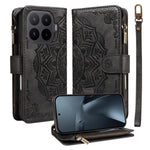 For Xiaomi 17T Pro Wallet Case 9 Card Slots RFID Blocking Mandala Embossed Leather Flip Cover with Wrist Strap