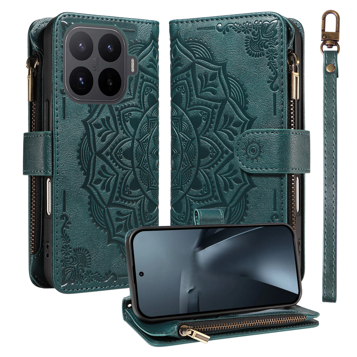 For Xiaomi 17T Pro Wallet Case 9 Card Slots RFID Blocking Mandala Embossed Leather Flip Cover with Wrist Strap