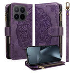 For Xiaomi 17T Pro Wallet Case 9 Card Slots RFID Blocking Mandala Embossed Leather Flip Cover with Wrist Strap