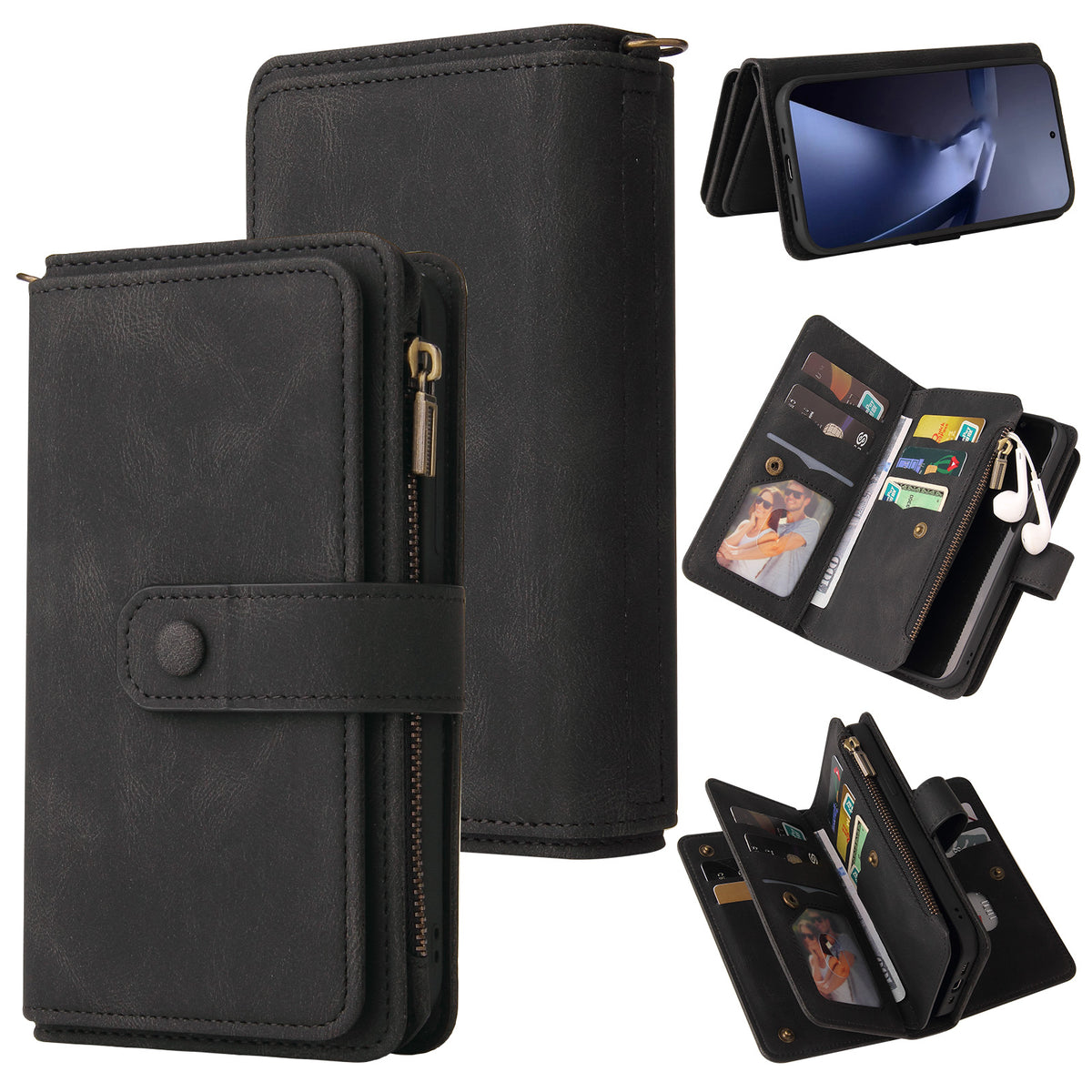 For Xiaomi 17T Zipper Wallet Case with 15 Card Slots and Strap Leather Phone Cover