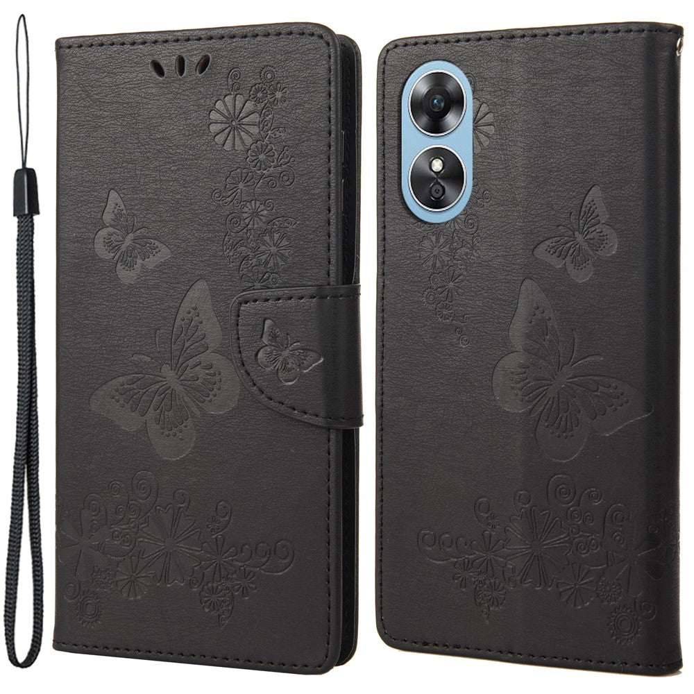Mobilmobilskal till Oppo A17 4G / A17k 4G Plånboksfodral med fjärilar och blommor, PU-läder, flip-folio-fodral med stativ