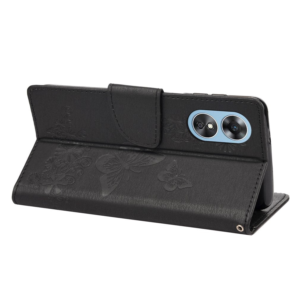 Mobilmobilskal till Oppo A17 4G / A17k 4G Plånboksfodral med fjärilar och blommor, PU-läder, flip-folio-fodral med stativ