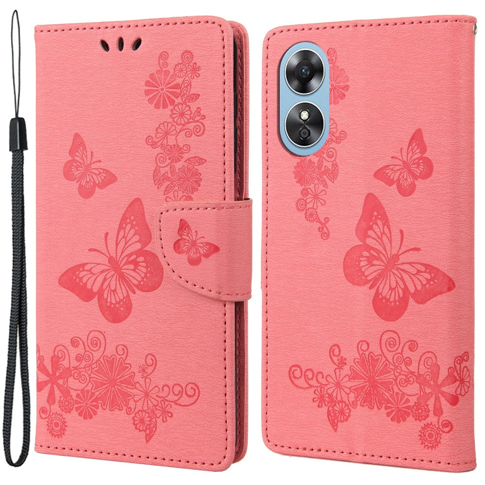 Mobilmobilskal till Oppo A17 4G / A17k 4G Plånboksfodral med fjärilar och blommor, PU-läder, flip-folio-fodral med stativ
