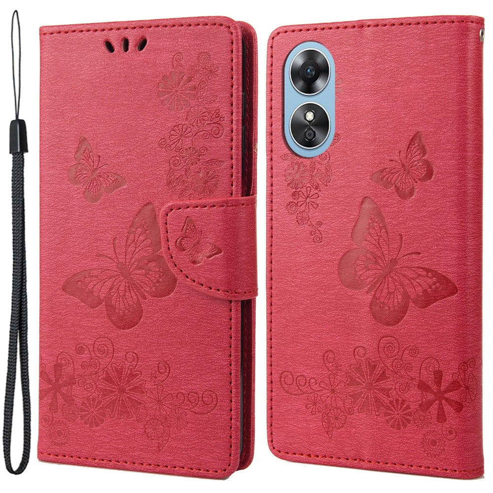 Mobilmobilskal till Oppo A17 4G / A17k 4G Plånboksfodral med fjärilar och blommor, PU-läder, flip-folio-fodral med stativ
