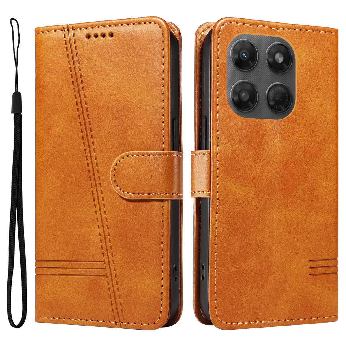 Motorola Moto G37 5G / Motorola Moto G47 5G / Motorola Moto G37 Power 5G-pung-etui med T-formede linjer, lædermobilcover og stativ