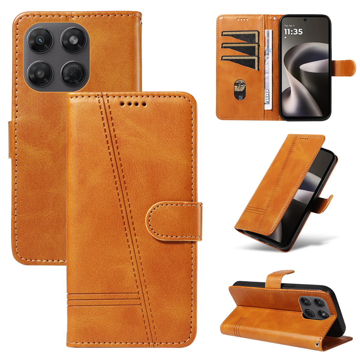 Motorola Moto G37 5G / Motorola Moto G47 5G / Motorola Moto G37 Power 5G-pung-etui med T-formede linjer, lædermobilcover og stativ